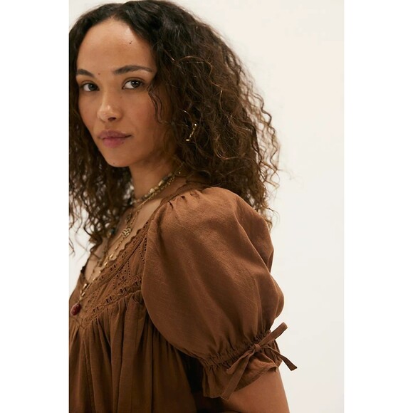 Free People Sandy Shores Babydoll Mini Dress Eyelet Embroidered Tiered S 283188 - Picture 2 of 8